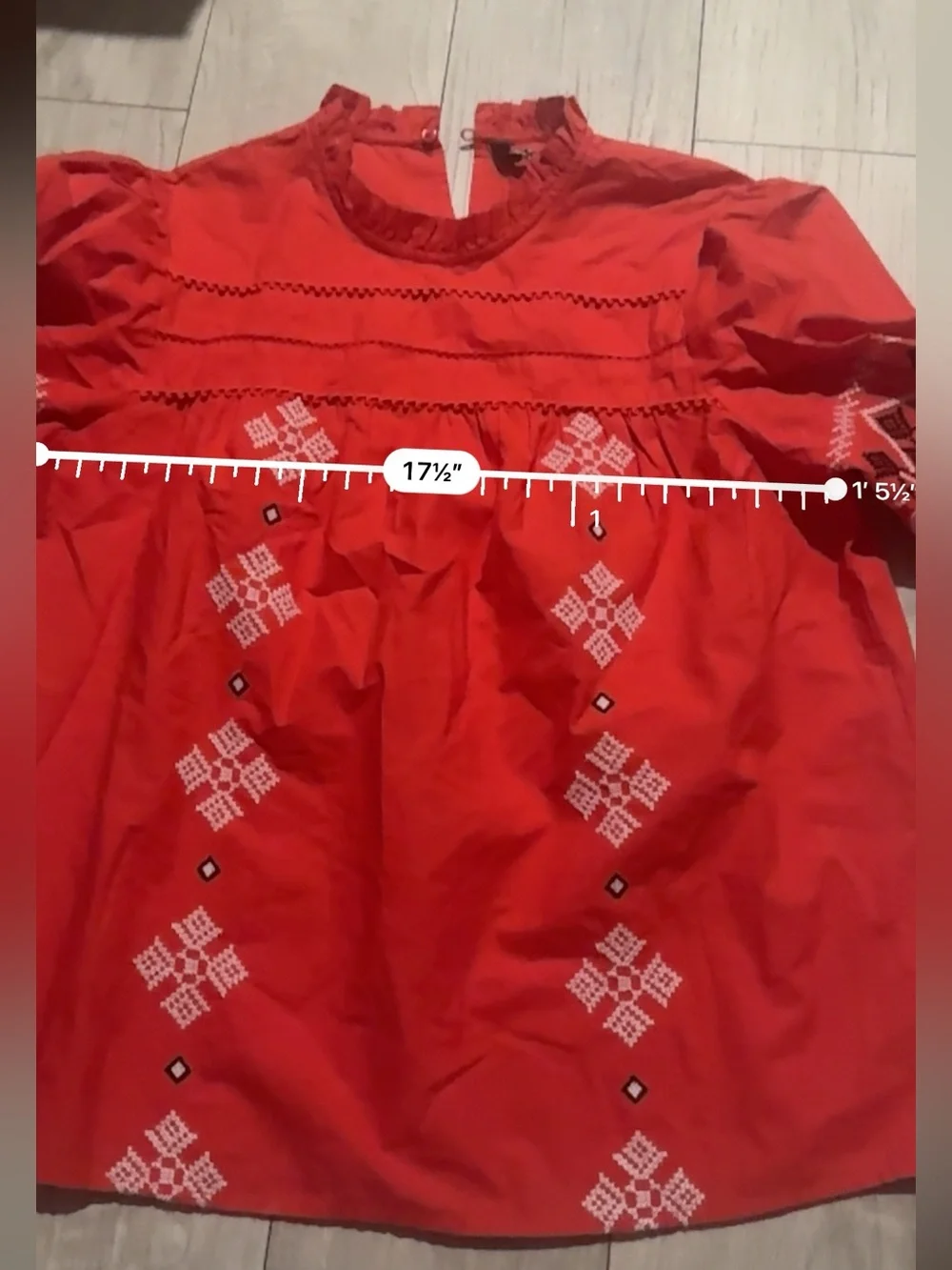 Zara Red Embroidered Long Sleeve Blouse